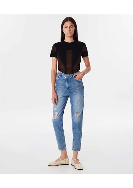 Çapraz Bel Detaylı Jean Pantolon