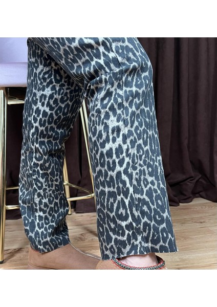 Leopar Desenli Boyfit Kesik Paça Zr Jean Pantolon fiyatları