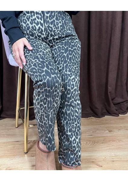 Leopar Desenli Boyfit Kesik Paça Zr Jean Pantolon fırsatları