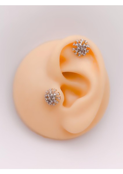 Cerrahi Çelik Piercing Full Taşlı Çiçek Figürlü Kıkırdak Helix Tragus Piercing (1ADET)
