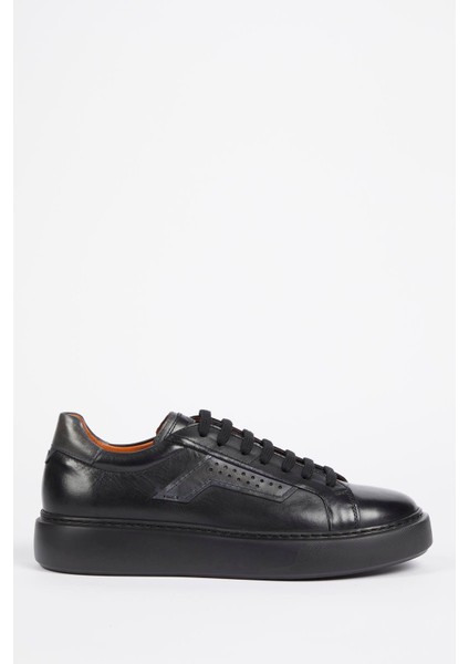 Lizbon Deri Siyah Antik Eva Hazır Taban Sneaker