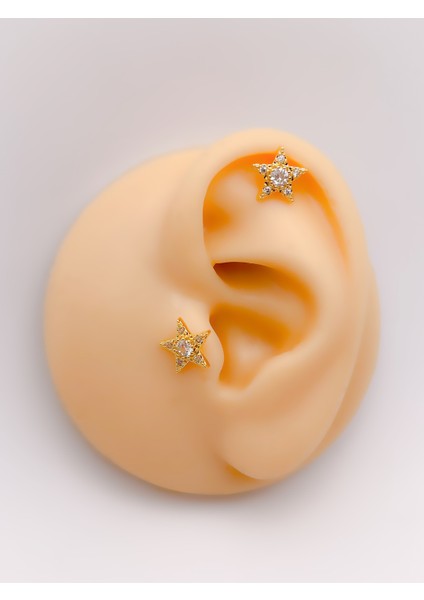 Cerrahi Çelik Piercing Full Zirkon Taşlı Yıldız Kıkırdak Helix Tragus Piercing (1ADET)