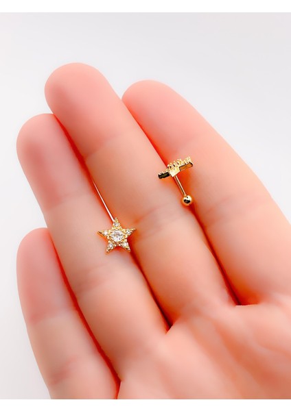 Cerrahi Çelik Piercing Full Zirkon Taşlı Yıldız Kıkırdak Helix Tragus Piercing (1ADET)