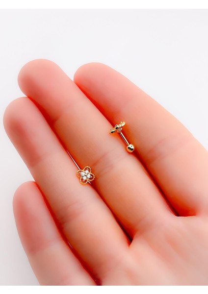Cerrahi Çelik Piercing Marka Model Mini Yonca Kıkırdak Helix Tragus Piercing (1ADET)