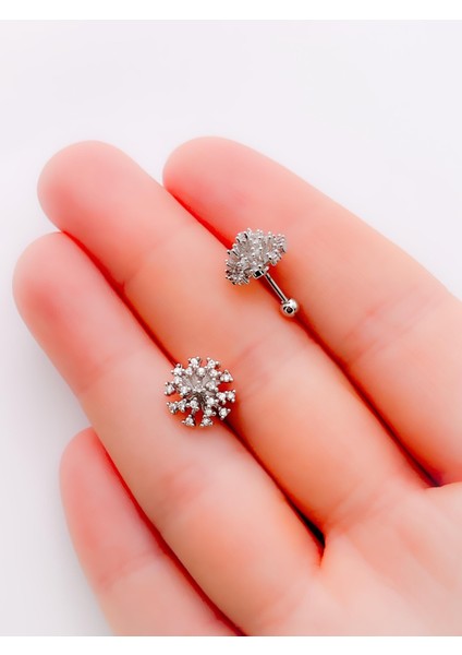 Cerrahi Çelik Piercing Full Taşlı Çiçek Figürlü Kıkırdak Helix Tragus Piercing (1ADET)
