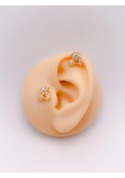Cerrahi Çelik Piercing Zambak Figürlü Kıkırdak Helix Tragus Piercing (1ADET)