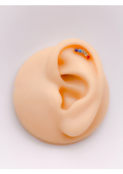 Cerrahi Çelik Piercing Beş Taşlı Kıkırdak Helix Tragus Piercing (1ADET) -V2