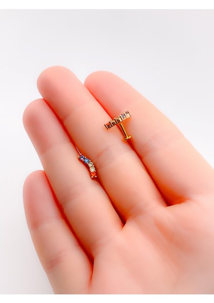Cerrahi Çelik Piercing Beş Taşlı Kıkırdak Helix Tragus Piercing (1ADET) -V2