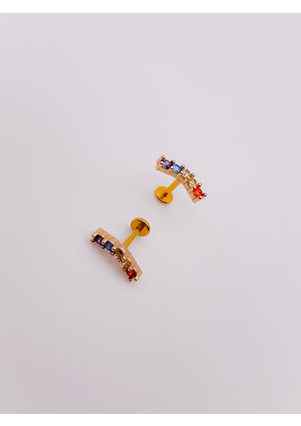 Cerrahi Çelik Piercing Beş Taşlı Kıkırdak Helix Tragus Piercing (1ADET) -V2