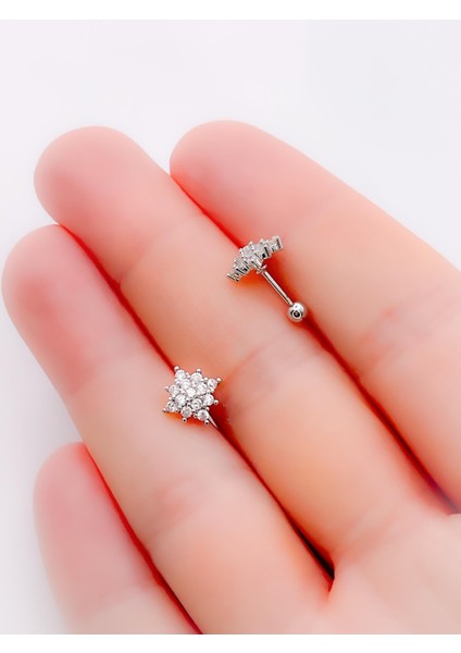 Cerrahi Çelik Piercing Full Taş Detaylı Kuzey Yıldızı Kıkırdak Helix Tragus Piercing (1ADET)