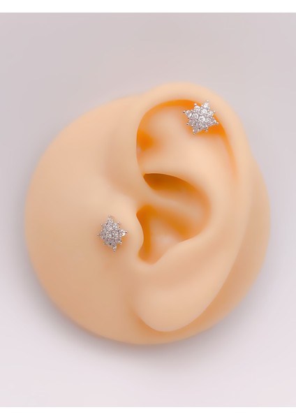 Cerrahi Çelik Piercing Full Taş Detaylı Kuzey Yıldızı Kıkırdak Helix Tragus Piercing (1ADET) fiyatları