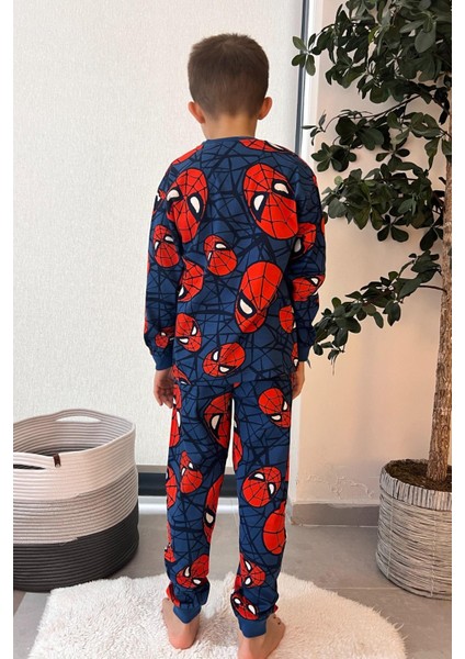 Pamuk Örümcek Adam Desenli Erkek Çocuk Pijama Takımı - Lacivert modelleri