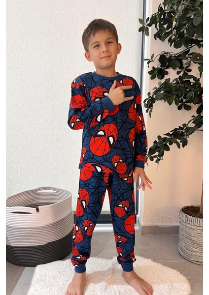 Pamuk Örümcek Adam Desenli Erkek Çocuk Pijama Takımı - Lacivert indirimleri