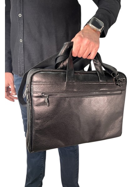 Huflex Hakiki Deri Siyah Laptop & Evrak Portföy Çantası (38 * 26 Cm)