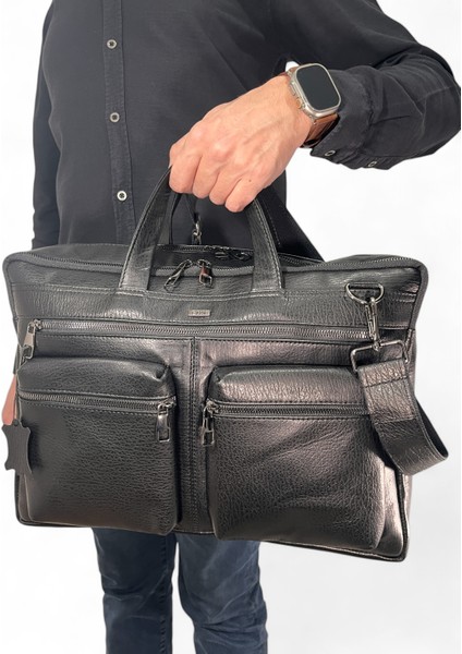 Huflex Hakiki Deri Siyah Laptop & Evrak Portföy Çantası(38 * 26 Cm)