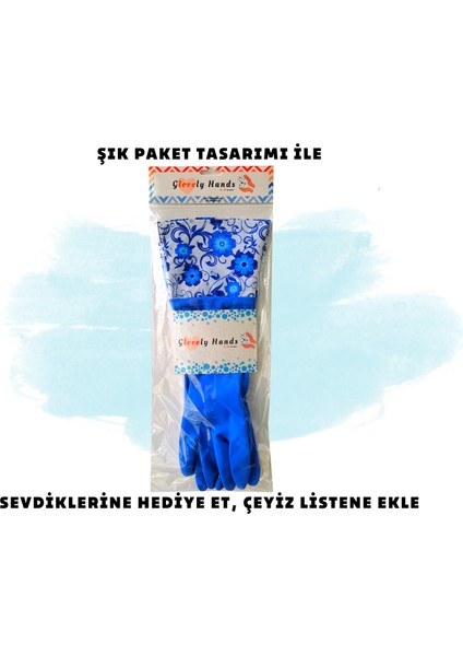 Glovely Hands Çok Amaçlı Temizlik Bulaşık Eldiveni Lateks Ekstra Uzun Kollu Desenli Tek Beden (M) Bir Çift fırsatları