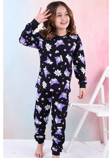 %100 Pamuk Kuromi Kız Çocuk Pijama Takımı - Siyah