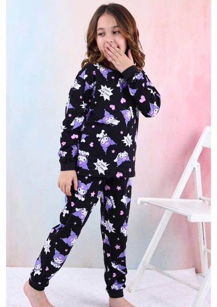 %100 Pamuk Kuromi Kız Çocuk Pijama Takımı - Siyah fiyatları