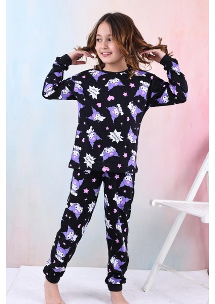 %100 Pamuk Kuromi Kız Çocuk Pijama Takımı - Siyah modelleri