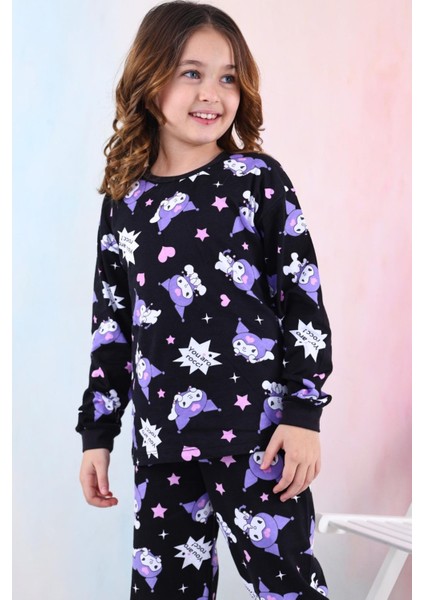 %100 Pamuk Kuromi Kız Çocuk Pijama Takımı - Siyah fırsatları