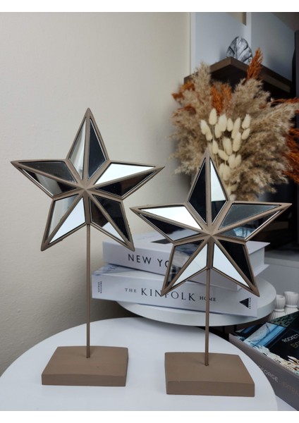 Dekoratif Aynalı 2' Li Kahverengi Yıldız Biblo