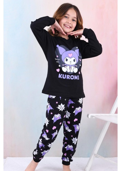 %100 Pamuk Kuromi Büyük Baskılı Kız Çocuk Pijama Takımı - Siyah fiyatları