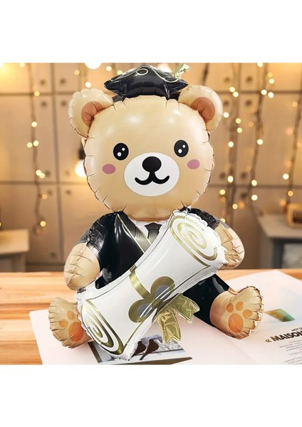 Diblomalı Mezuniyet Oturan Ayı Folyo Balonu