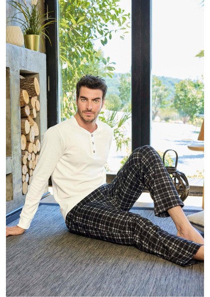 Aydoğan Erkek Uzun Kollu Waffle Kumaş Pamuklu Pijama Takımı Ekose Desenli Beyaz fiyatları