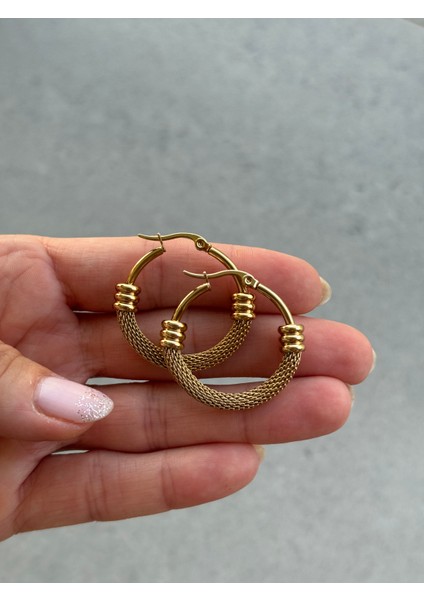 Hasır Model Gold Çelik Halka Küpe | Paslanmaz Çelik Halka Küpe fiyatları