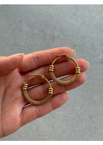 Hasır Model Gold Çelik Halka Küpe | Paslanmaz Çelik Halka Küpe modelleri