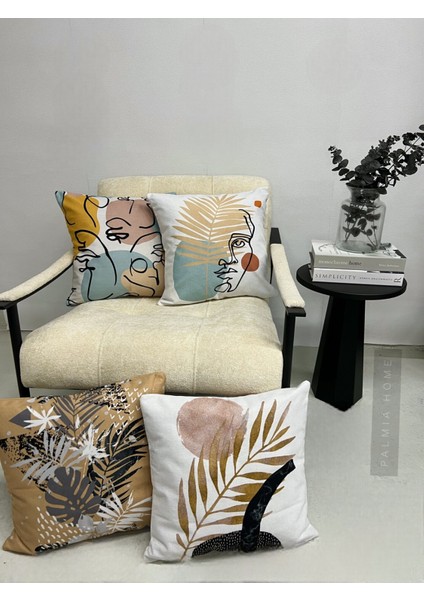 Portre Desenli Çift Taraflı Dekoratif 4'lü Kombin Kırlent Kılıfı Seti fiyatları