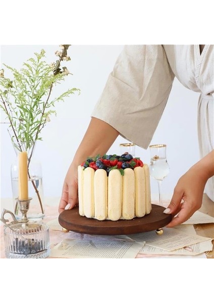 Ahşap 25 cm Altın Ayaklı Sunum Tabağı