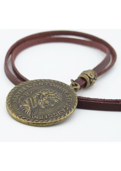 Antik Roma Sikke Imparator Marvel Antoninvs Bronz Metal Deri Erkek Kolye Q0943