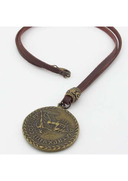 Antik Roma Sikke Imparator Marvel Antoninvs Bronz Metal Deri Erkek Kolye Q0943 modelleri