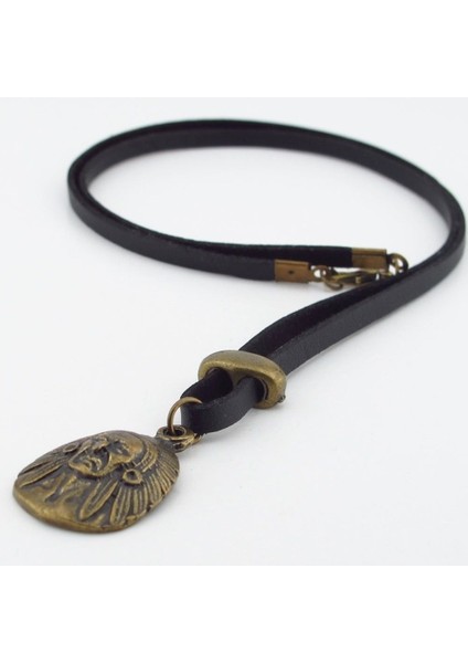 Kızılderili Şef Mitolojik Bronz Metal Siyah Deri Erkek Kolye Q0946 fiyatları