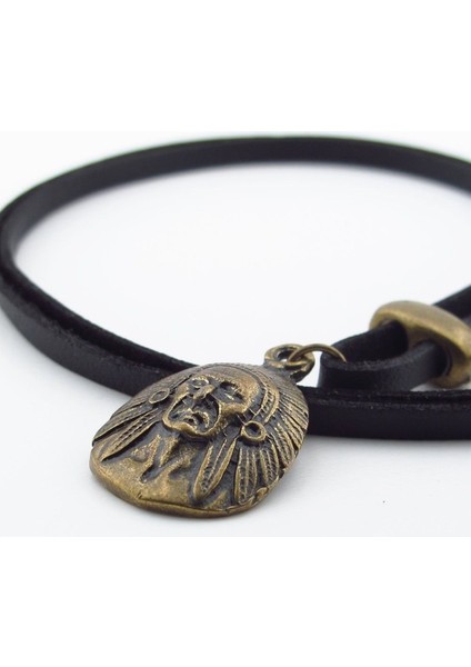 Kızılderili Şef Mitolojik Bronz Metal Siyah Deri Erkek Kolye Q0946 modelleri