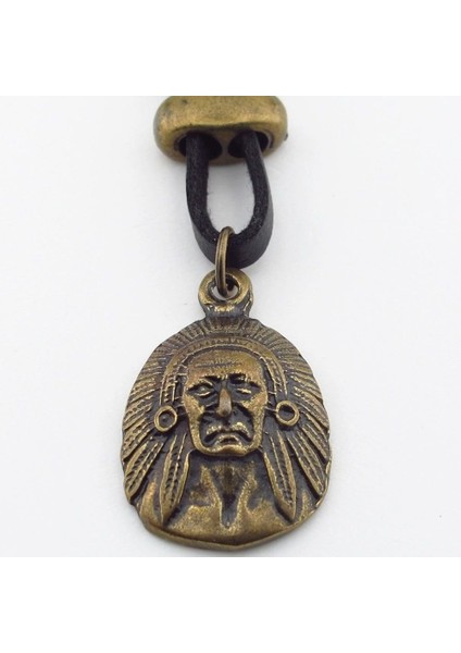 Kızılderili Şef Mitolojik Bronz Metal Siyah Deri Erkek Kolye Q0946 fırsatları