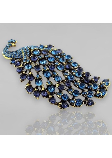 Büyük Boy Tavus Kuşu Mavi Zirkon Taşarla Süslü Metal Broş RZ255 fiyatları