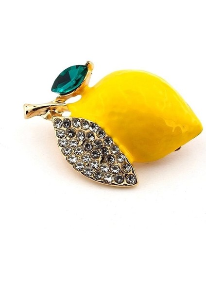 Sarı Limon Meyve Beyaz Yeşil Zirkon Taşlı Yaka Iğnesi Çanta Süsü Broş RZ270