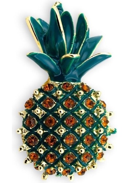 Ananas Meyve Zirkon Taşlı Yaka Iğnesi Çanta Süsü Metal Broş RZ278