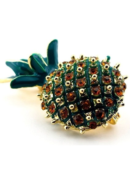 Ananas Meyve Zirkon Taşlı Yaka Iğnesi Çanta Süsü Metal Broş RZ278