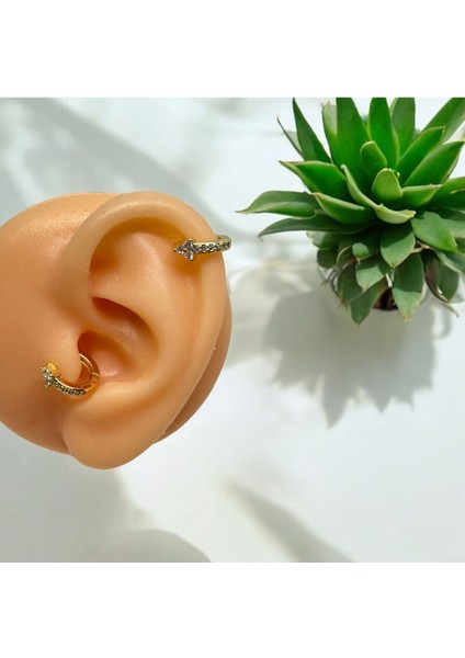 Cerrahi Çelik Tam Tur Taşlı Gold Tragus Helix Uyumlu Piercing indirimleri