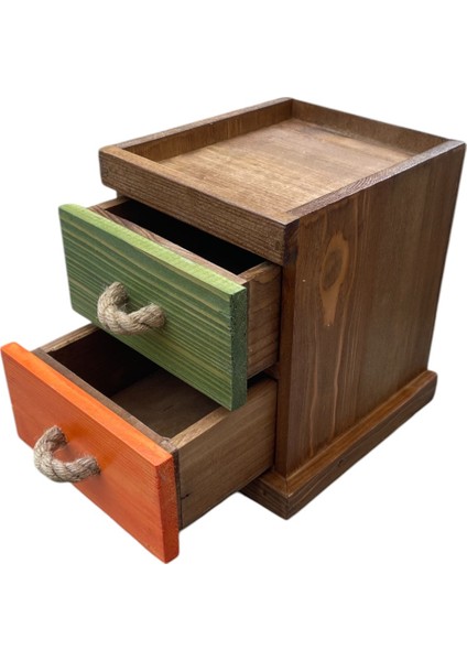 Ahşap Çekmeceli Organizer, Ahşap Renkli Mini Komidin, Rainbow Komidin