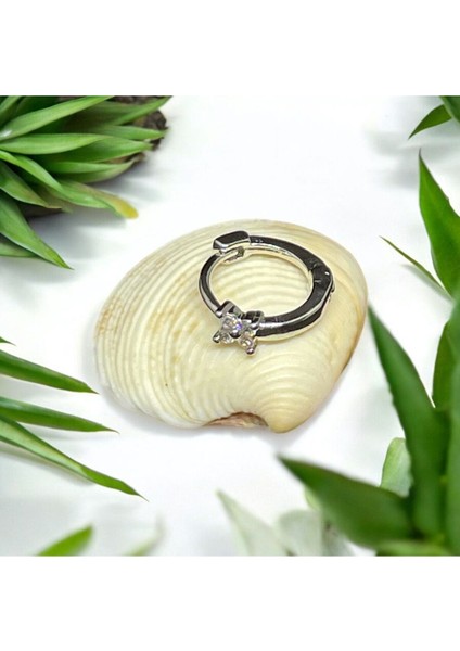 Cerrahi Çelik Tam Tur Taşlı Silver Tragus Helix Uyumlu Piercing
