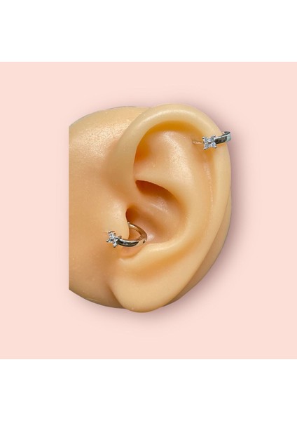 Cerrahi Çelik Tam Tur Taşlı Silver Tragus Helix Uyumlu Piercing indirimleri
