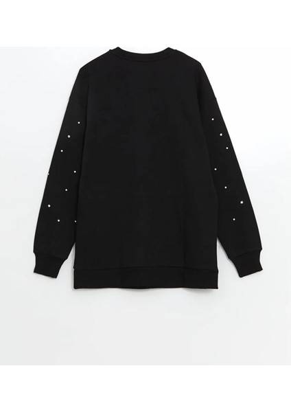 Lcw Modest Siyah Bisiklet Yaka Parlak Taş Baskılı Kadın Kalın Sweatshirt Tunik fiyatları