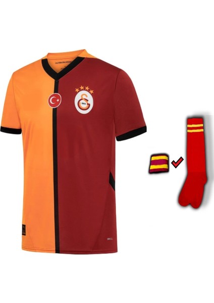 Galatasaray Forma 2024/2025 Sezon V.osimhen 45 Numara Sarı Kırmızı Yetişkin Futbol Forması Bileklik ve Tozluk Dahil 44TT