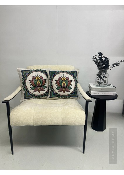 Mandala Desenli Dekoratif Çift Taraflı 2'li Kırlent Kılıfı Seti