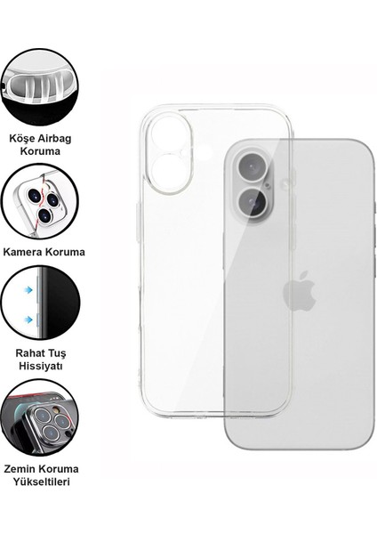 Apple iPhone 16 Kılıf Şeffaf Kamera Korumalı Esnek Yumuşak Silikon