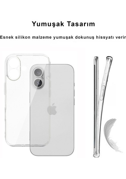 Apple iPhone 16 Kılıf Şeffaf Kamera Korumalı Esnek Yumuşak Silikon